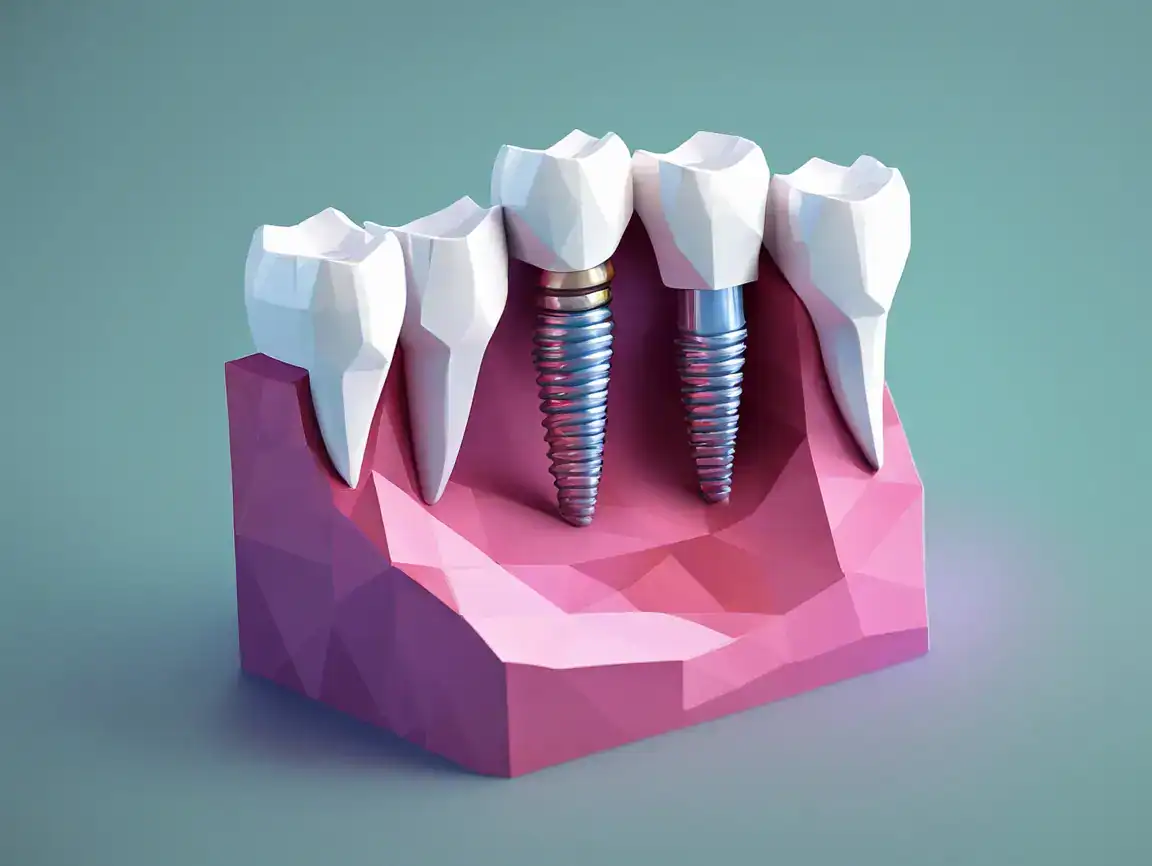 Zahnimplantate im Modell – moderne Versorgung bei Zahnlücken, dargestellt in einer stilisierten 3D-Grafik