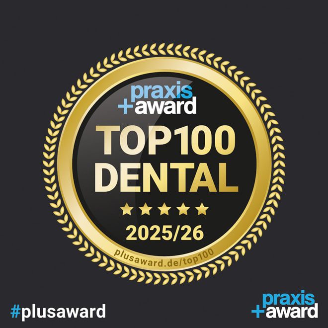 Siegel: praxis+award Top100 Dental – Auszeichnung für Zahnarzt topDentis Cologne, Köln